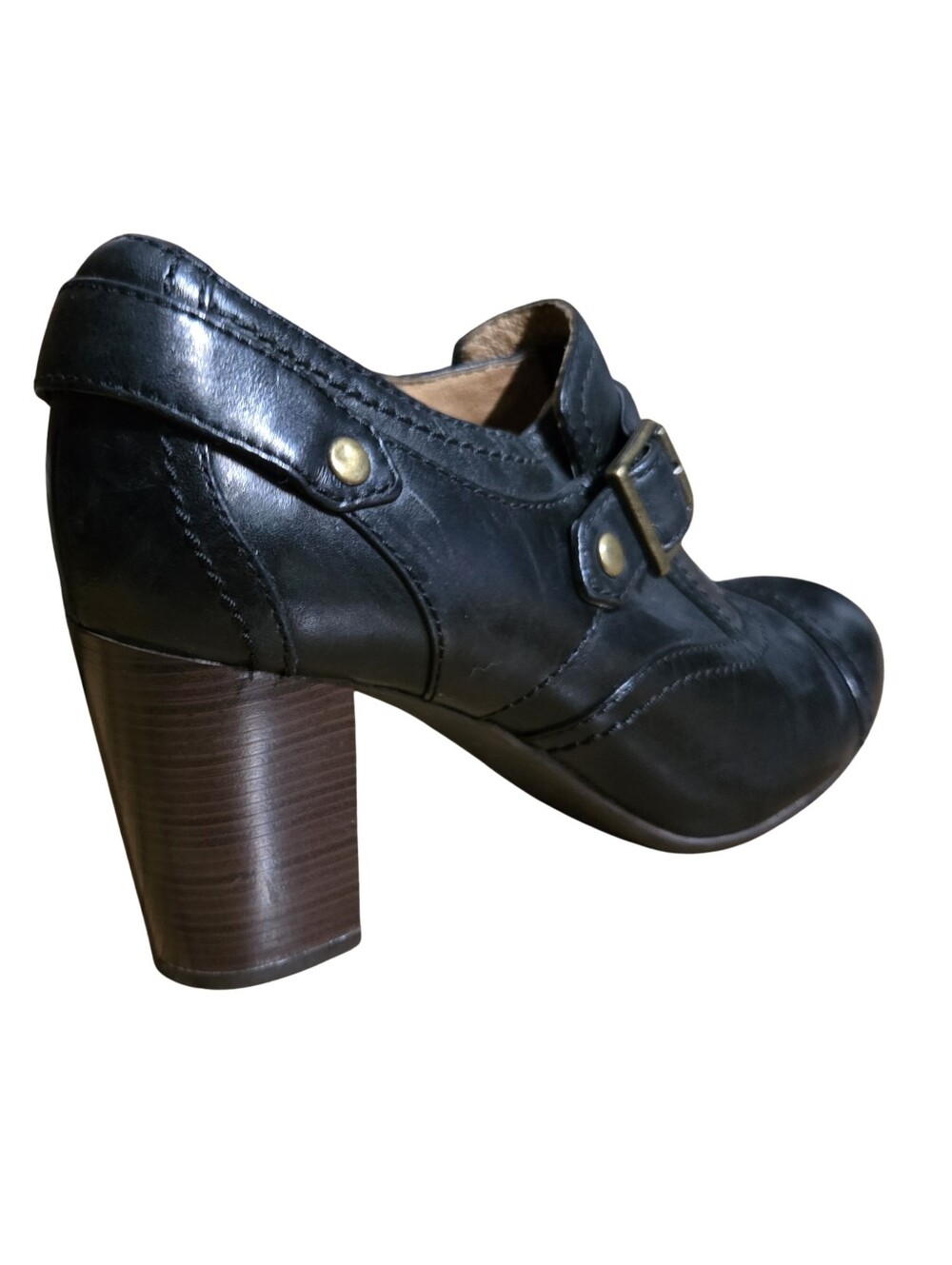 Clarks Women’s 5M Booties Western Leather Block Heels Black - Picture 4 of 8